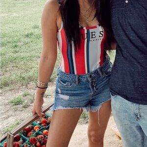Guess Red and Blue Striped Bodysuit